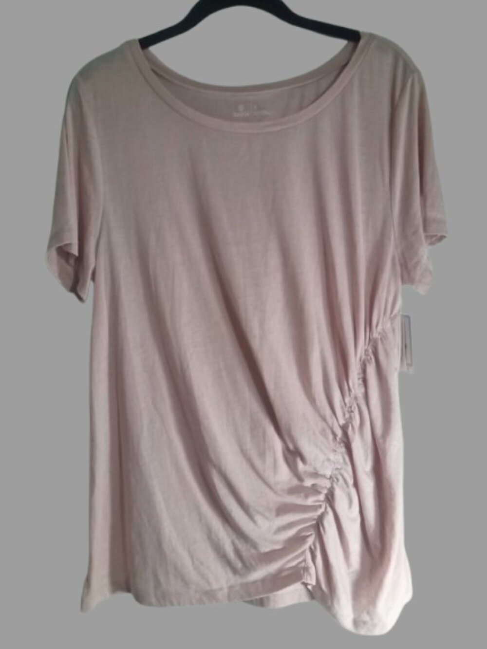 Susina Top Womens Size XL Pastel Pink Ruched Left Front Side Rounded Neck